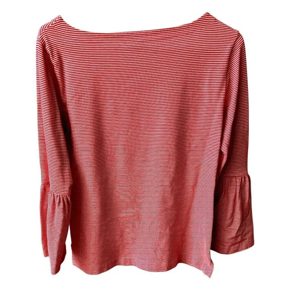 J. Crew Women's Red Orange White Stripe Boat Neck Bell Sleeves Top Size Small